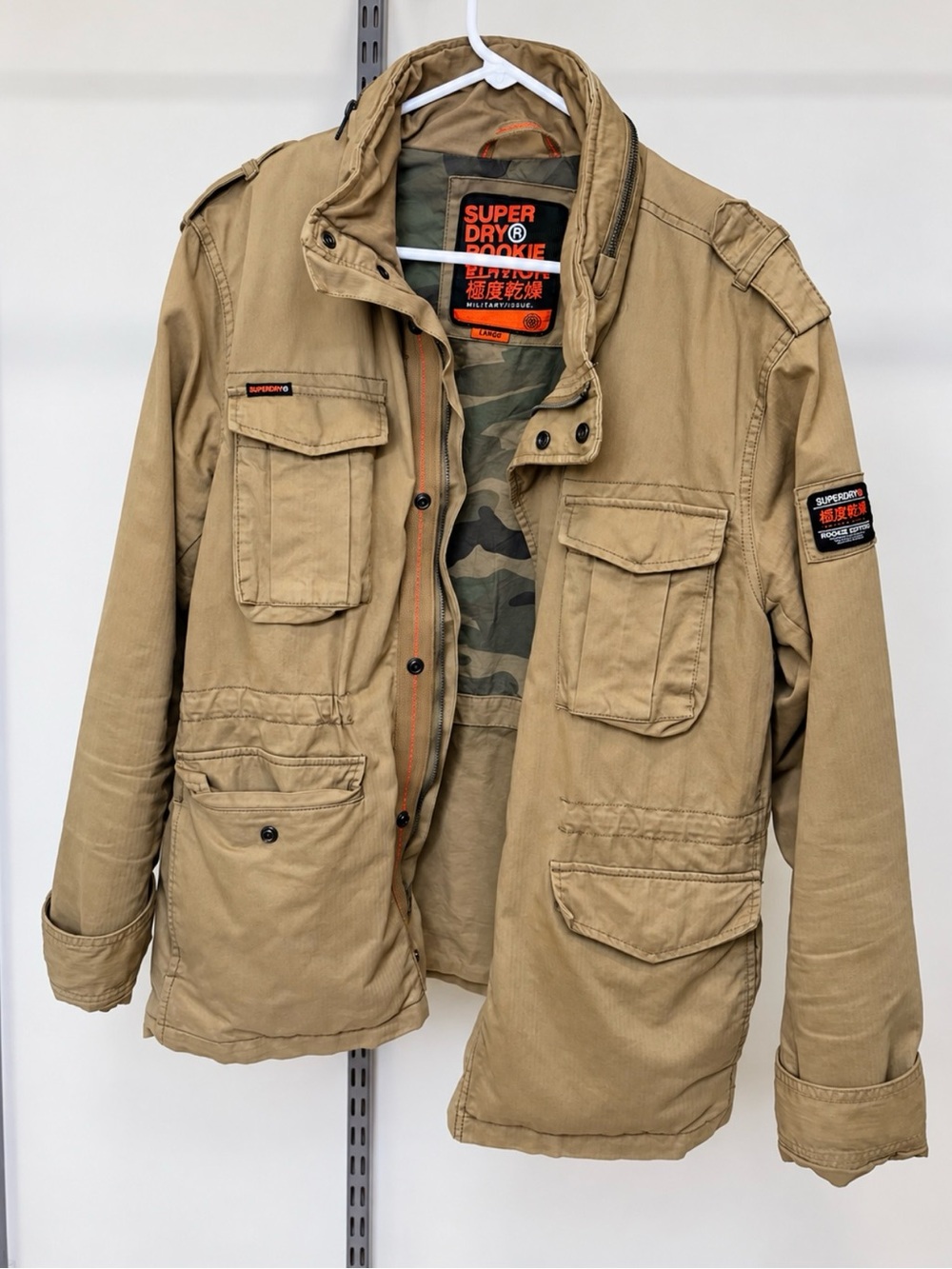 Superdry Men’s Khaki Military Field Jacket with Camouflage Lining